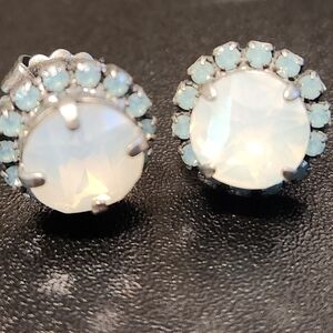Sabika Silver and White Opalescent Earrings